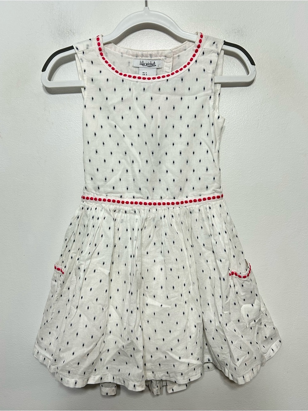 New! Lilly Wicket Embroidered Geometric Dot Dress Girls Size 4